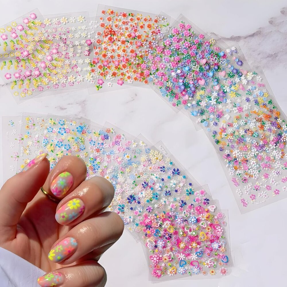 30 Sheets Flower Nail Art Stickers Decals Colorful Flower Nail Stickers 3d Self
